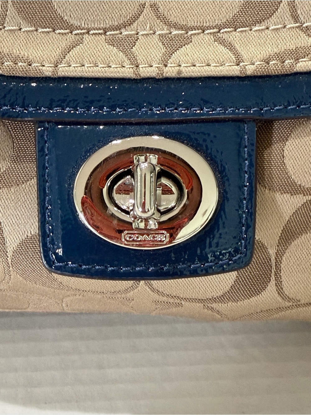 Coach Penelope Signature Satchel Handbag F19043 Khaki/Navy - Picture 4 of 15